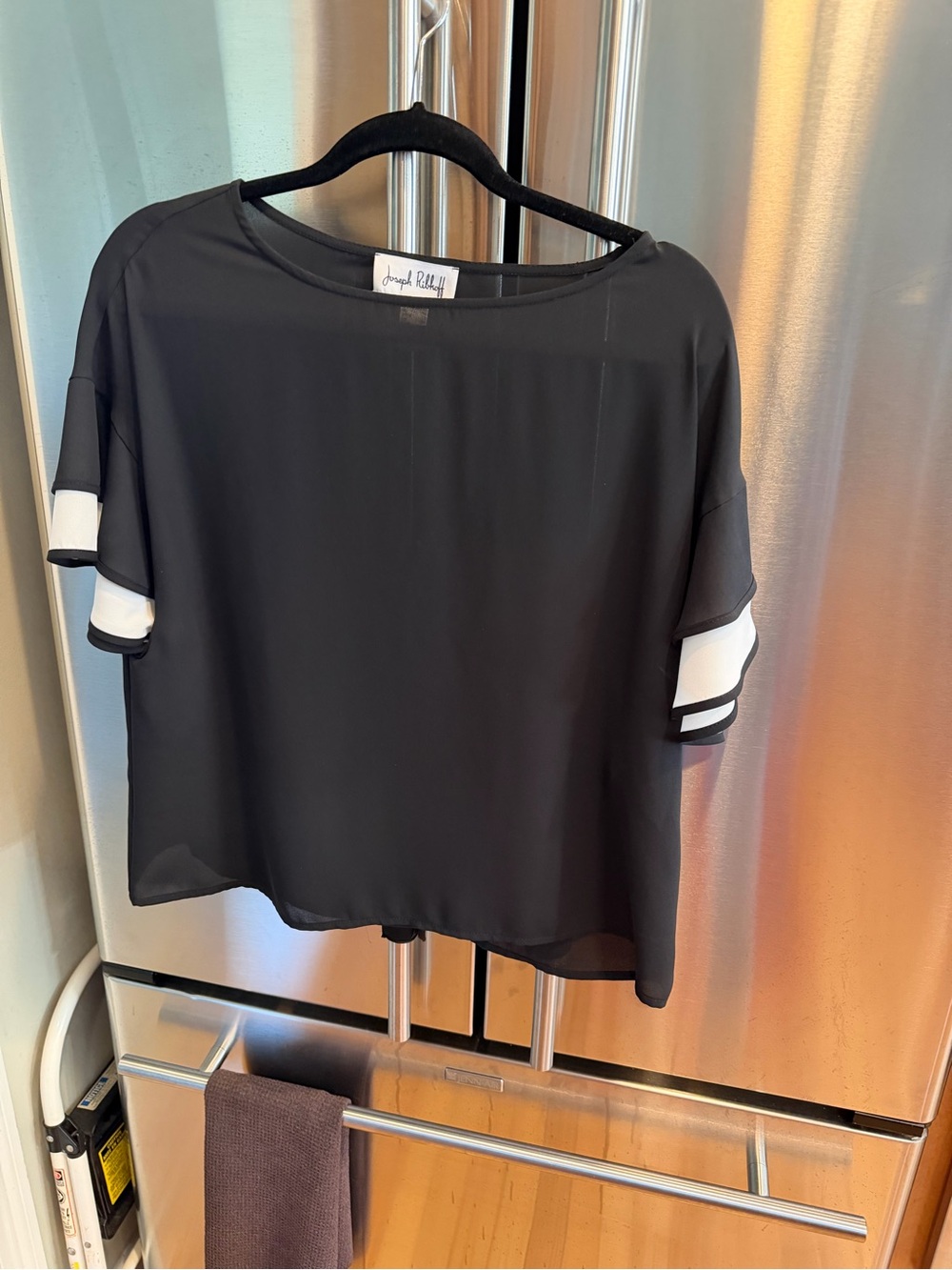 Joseph Ribkoff Black Top with White Sleeve Bands